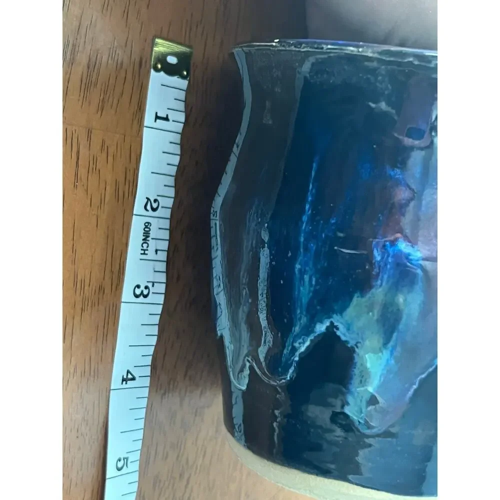 Art Pottery Coffee Mug Northern Lights Style Drip Glaze